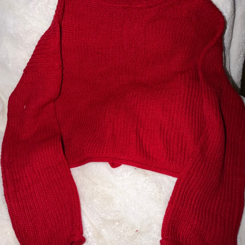 Size Small Red Ribbed Cropped Sweater - Picture 6 of 6